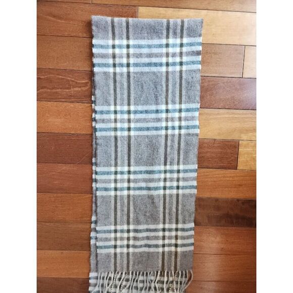 Creagaran Men Grey & Blue Plaid 100% Merino Wool Made in Scotland Scarf OS - Picture 1 of 7